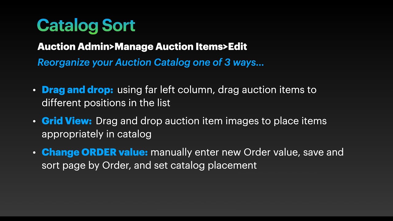 Using Catalog Sort Tool