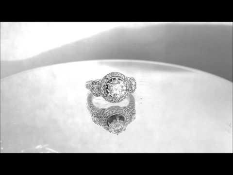 14K WHITE GOLD ROUND CUT DIAMOND ENGAGEMENT RING HALO ART DECO ANTIQUE STYLE 1.84CTW - KNR INC - 384