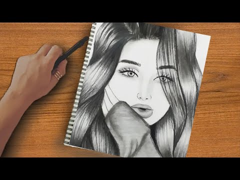 تعليم رسم بنت كيوت بشعر طويل سهل بالرصاص خطوه بخطوه للمبتدئين بالمقاسات | رسم بنات كيوت