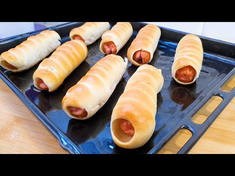 Das leckerste Brot aus einfachen Zutaten. Wurstbrötchen. Brot backen. einfach lecker.