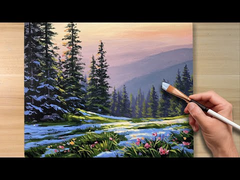 How to Paint Early Winter Snow Landscape | Acrylic Painting