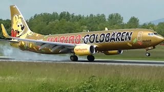preview picture of video 'Das Haribo Goldbären Flugzeug Boeing 737-800 bei Landung und Start. Haribo Werbung  Aircraft .'
