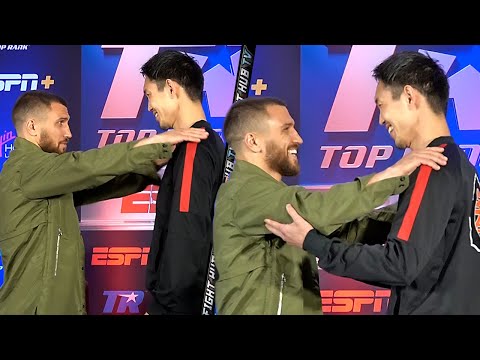 VASYL LOMACHENKO SIZES UP MASAYOSHI NAKATANI; JOKES WITH HIM TO BE SHORTER AT FIRST FACE OFF