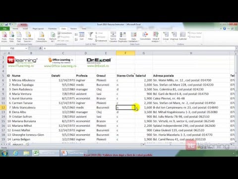 Demo lecție Excel 2010 - Validare date după o listă de valori posibile