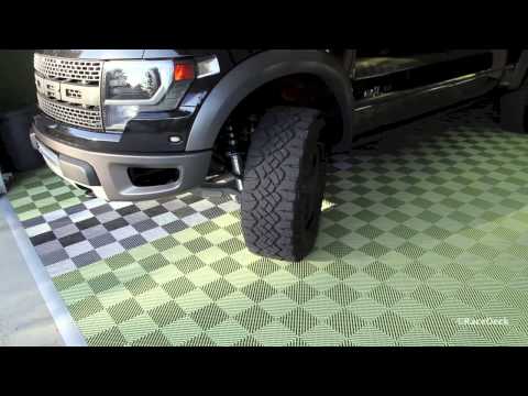 RaceDeck 4x4 Wheel Turning on RaceDeck Garage Flooring - USA Made, 29 Patents and Built Tough!