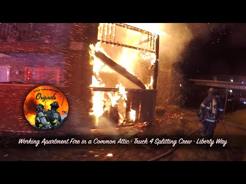 Working Apartment Fire in a Common Attic • Truck 4 Splitting Crew • Liberty Way, Stockton California