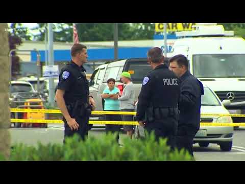 KING5 footage of the shooting scene at Kirkland Safeway gas station