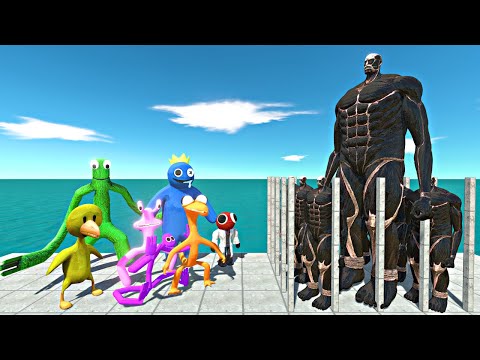 Rainbow Friends Rescues Dirty Colossal Titan and Fight - Animal Revolt Battle Simulator