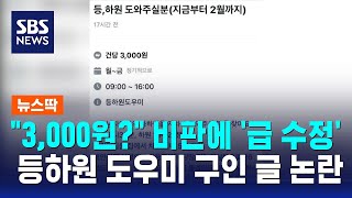 \ 3,000원?\ 비판에 '급 수정'…등하원 도우미 구인 글 논란 / SBS / 뉴스딱