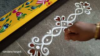 Easy border rangoli designs | Friday rangoli | Lotus rangoli | Border muggulu| Simple side designs