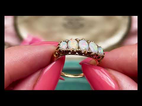 Antique 18ct Gold Opal Five Stone Diamond Ring (0.75ct) #9097