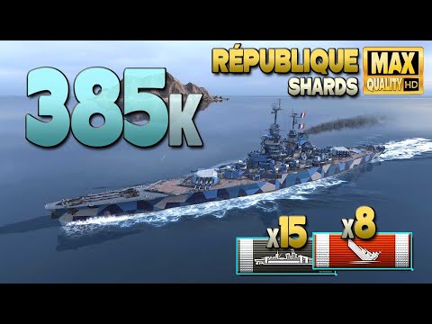 Battleship République: Huge 385k on map Shards - World of Warships