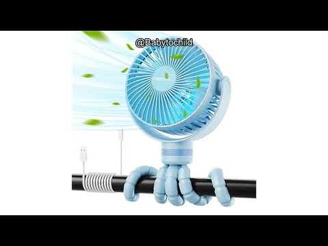 Momcozy 8000mAh Portable Stroller Fan | 27H Ultra-long Battery Life | Detachable 4 Speed 360°Rotate | 2 Modes LED Night Light, USB Rechargeable Handheld Cooling Fan for Travel, Car Seat, Bedroom video review thumbnail