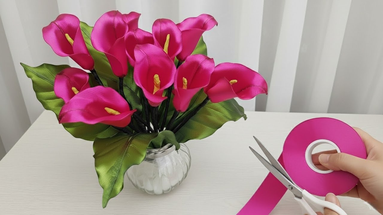 DIY mini calla lily /how to make satin ribbon flower calla lily easy