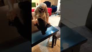 Black dining table with gray chairs😍