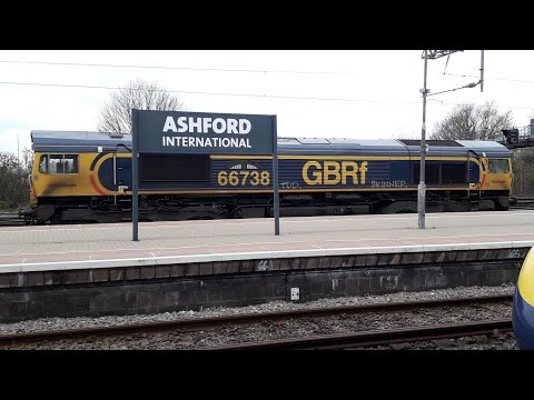 GBRf 66738 'Huddersfield Town' working through Ashford Int'l (04/02/2020)
