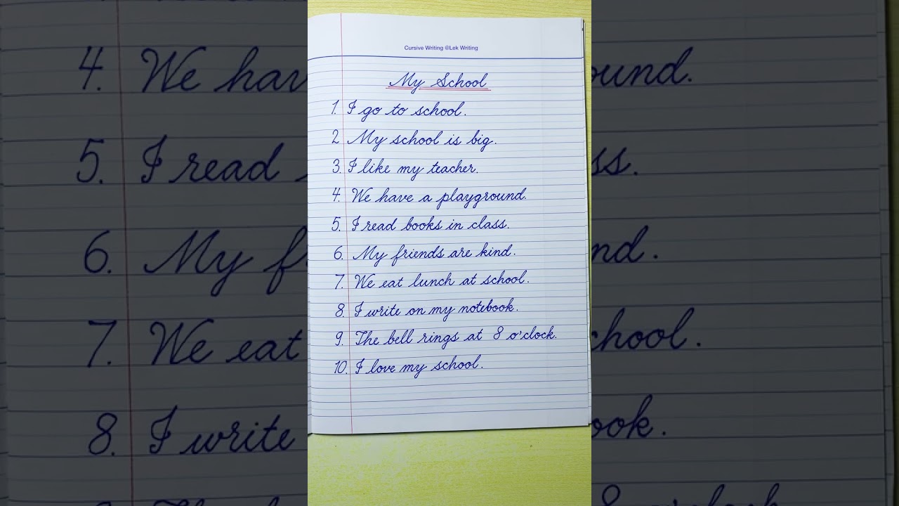 Cursive writing practice | 10 Simple English Sentences My School | Cursive handwriting practice