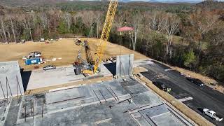 Unique Aerial View® - Crews hanging concrete at new warehouse in Roane Co, TN.