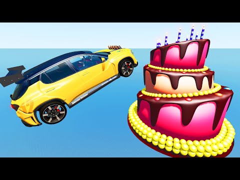 Jumping Cars Over Cake With Burning Candles - Beamng Drive | TrainWorld