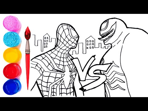Spiderman Vs Venom Coloring Pages | How to Draw Spiderman and Venom | Superheroes Coloring Book