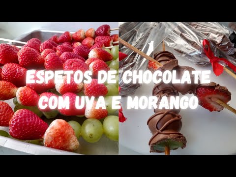 Strawberry and grape skewer with chocolate