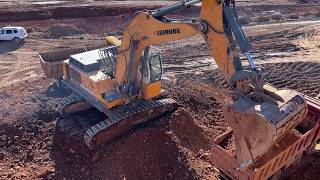 Liebherr 974 Excavator Loading Overburden On 4 Axle Trucks - Labrianidis Mining Works 4k