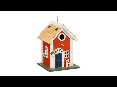 Decoratief vogelhuisje landhuis bruin - rood - wit - plaatmateriaal op houtbasis - 19 x 25 x 19 cm