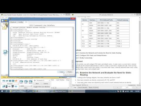 CCNA2 6.2.4.4 Packet Tracer Configuring IPv6 Static and Default Routes