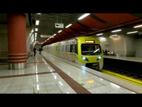 (4Κ) Athens Metro line 2 trains at Peristeri station