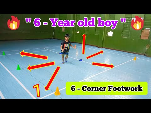 6 - Year Old Boy 🔴 6 Corner Footwork Training 🔴 Beginners Badminton Coaching 🔴 Basic