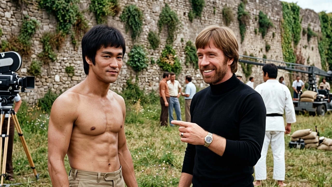 Chuck Norris Visiting Bruce Lee On The Set Of Enter The Dragon In 1973 (RARE)