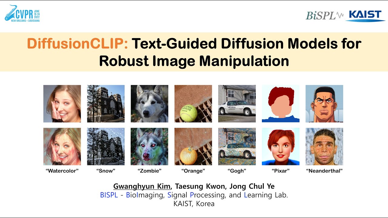 DiffusionCLIP: Text-Guided Diffusion Models for Robust Image Manipulation (CVPR 2022)