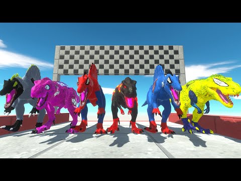Trio Spinosaurus Superhero vs TRIO T-REX Crazy Speed Race Championship Jurassic World Evolution