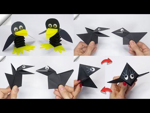Moving paper crow Origami paper toy antistress