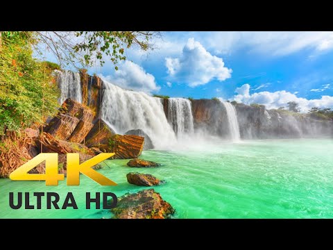 4K Fresh Waterfall   Natural White Noise Sounds   Flowing Water   10 Hours   Relaxation Sleep Video