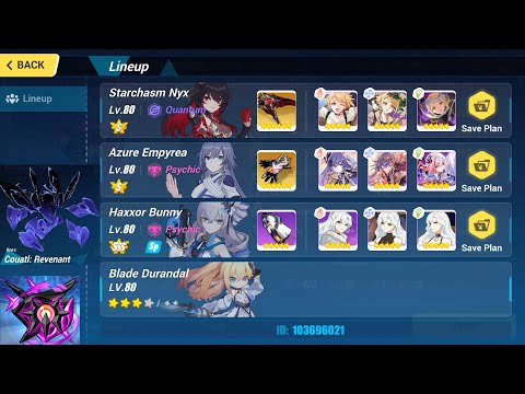 Honkai Impact 3: Nirvana Abyss D456: Couatl(Quantum) 632: Nyx(S0) HB(SSS) AE(S2) Blade Durandal 3*