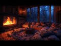 Nighttime Thunderstorm Haven Inviting Room With Fireplace Calming Rain Sounds
