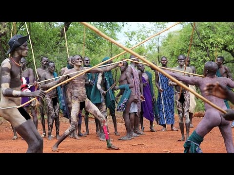 Surma/Suri tribe Donga stick fighting Omo Valley Ethiopia