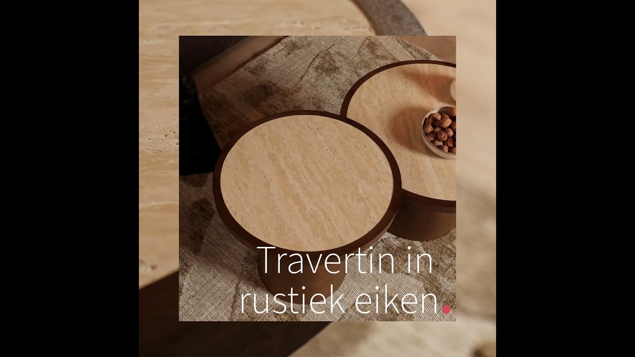 Salontafels Mae set van 2 Ø50 en Ø62 cm travertin/rustiek eiken