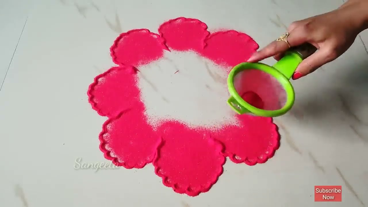 easy hibiscus rangoli design by sangeeta