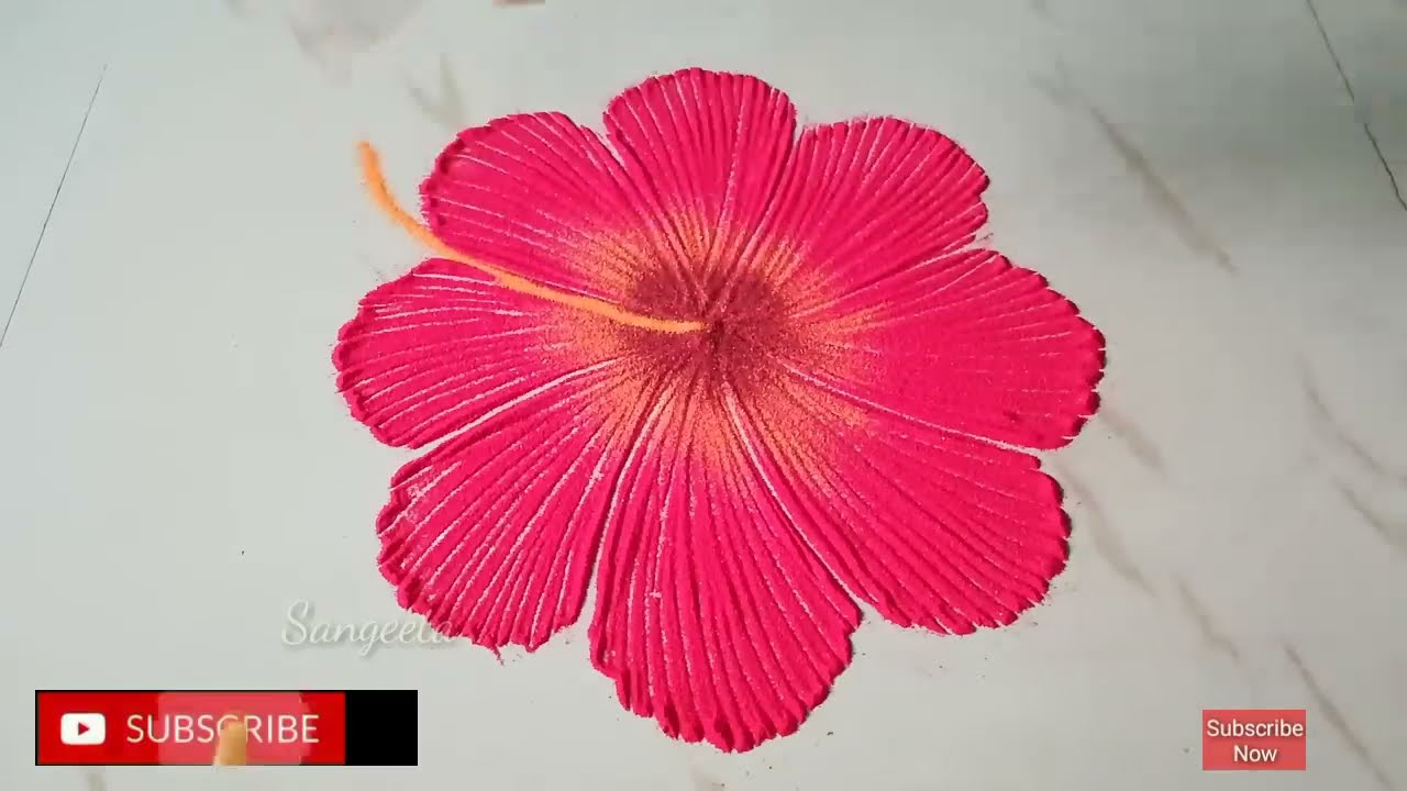 easy hibiscus flower rangoli design by sangeeta