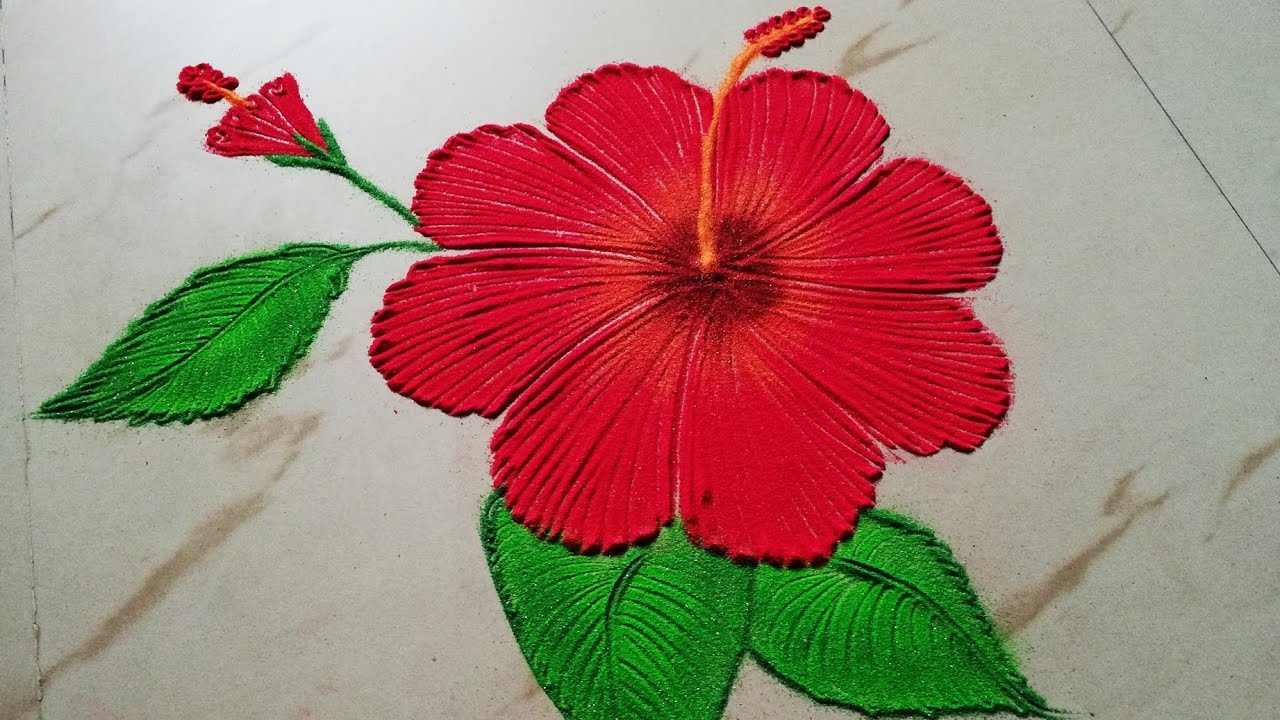 Easy hibiscus rangoli design by sangeeta