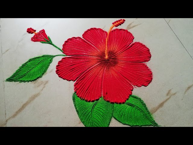 Easy hibiscus rangoli design by sangeeta