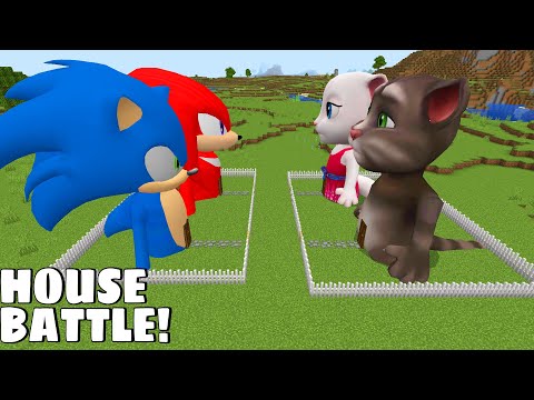 HOUSE BATTLE OF TOM AND ANGELA vs SONIC AND KNUCKLES in Minecraft - Gameplay - Coffin Meme