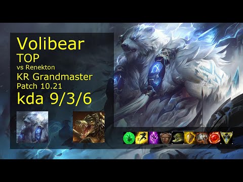 Volibear Top vs Renekton - KR Grandmaster 9/3/6 Patch 10.21 Gameplay // [롤] 볼리베어 vs 레넥톤 탑
