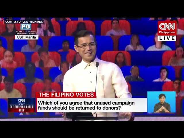 Isko haunted by excess campaign funds, plays it safe in CNN PH debate