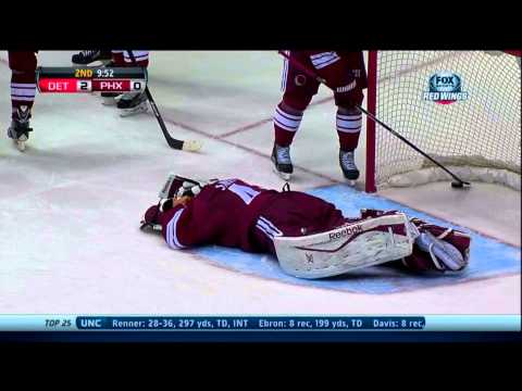 Detroit Red Wings Brian Lashoff's disallowed goal after Mike Smith's Dive Oct 19 2013 HD