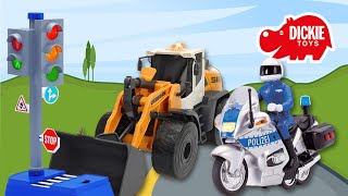 Dickie Toys Polizeieinsatz | Polizeimotorrad und Schaufelbagger | MeinSpielzeugmarkt
