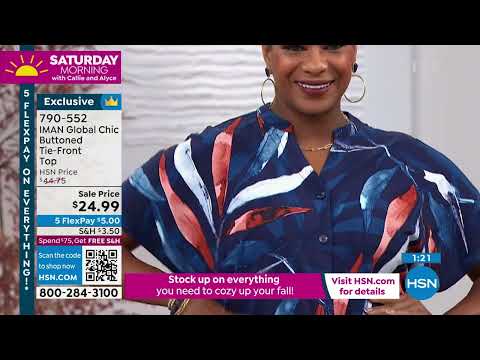 IMAN Global Chic Buttoned TieFront Top