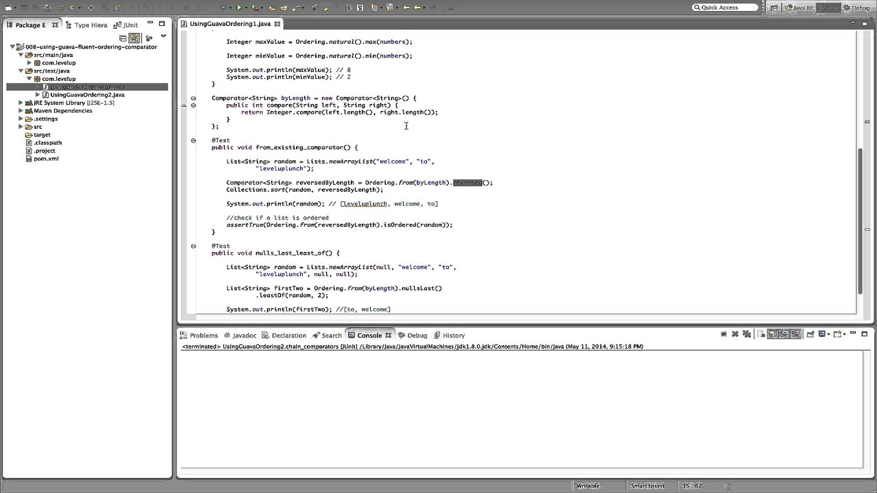 Screencast #8: Using guava Ordering - part 1